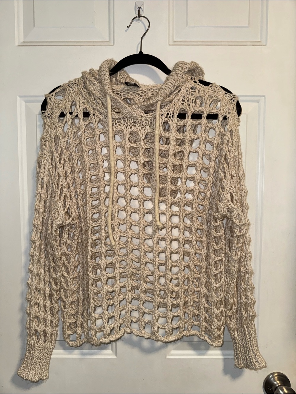 BKE Open-Knit Cream Hooded Sweater